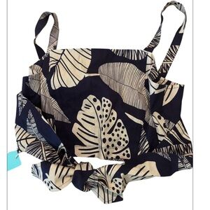 Shore Linen Blend Tropical Print Wrap Top NWT